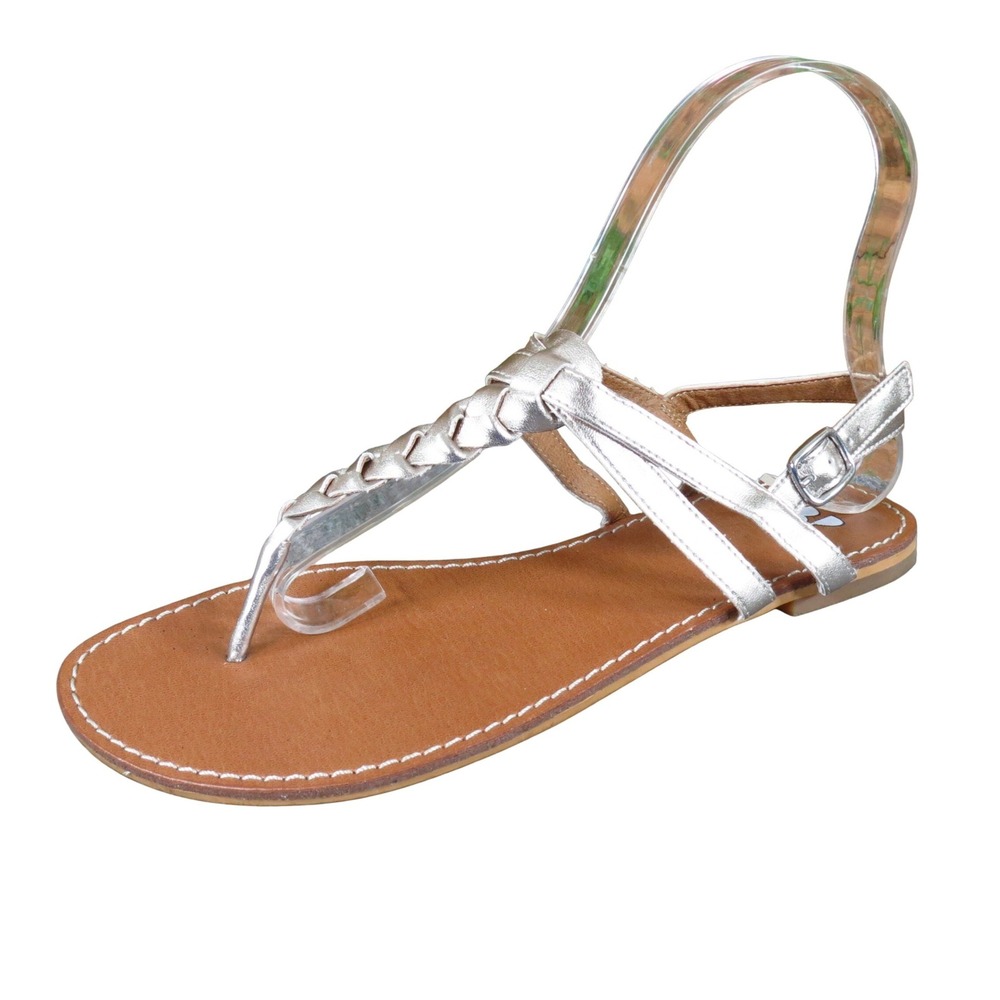 BP. Piper Women Sandals Sz 6.5 Casual Summer Braided T-Strap Flat Gold Metallic